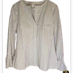 Derek Lam 10 Crosby Cotton Stripes Long Sleeves Metallic Threads Blouse Top.Sz 6